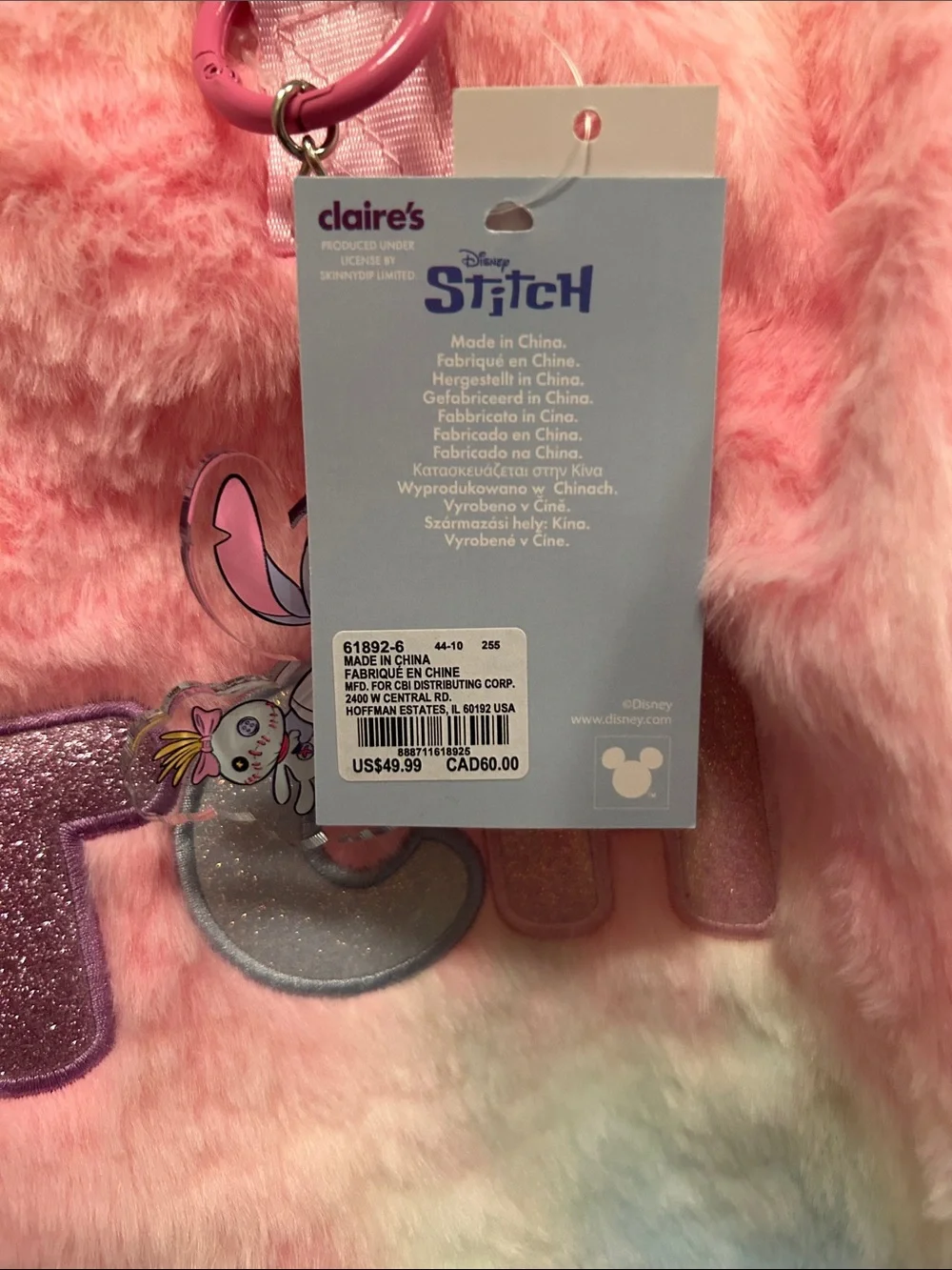 Claires Pastel Pink & Blue Fuzzy Stitch Travel Tote
